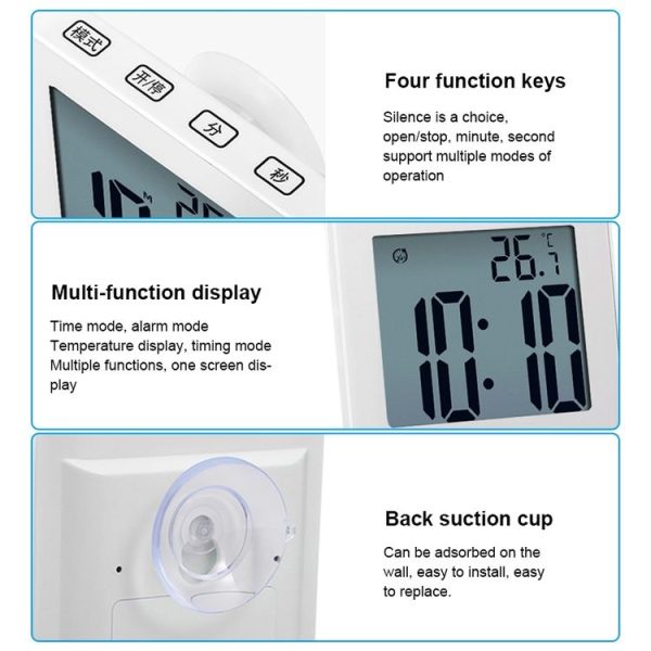 Waterproof Wall Clock LCD Bathroom Clock Kitchen Electronic Alarm Clock - Image 5