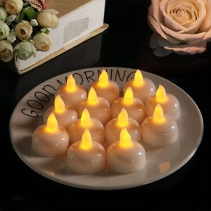 12 PCS Waterproof Candles SPA Shower Water Decorative Candle Lights LED Floating Candles (Yellow Light)