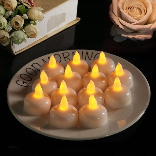 12 PCS Waterproof Candles SPA Shower Water Decorative Candle Lights LED Floating Candles (Yellow Light)