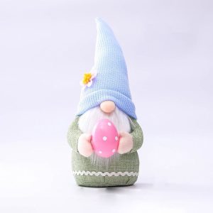 2 PCS Easter Pink Ears Plaid Bunny Dwarf Doll Elf Doll Ornaments Home Decoration Products (Faceless Men)