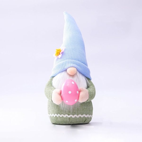 2 PCS Easter Pink Ears Plaid Bunny Dwarf Doll Elf Doll Ornaments Home Decoration Products (Faceless Men)