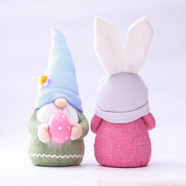 2 PCS Easter Pink Ears Plaid Bunny Dwarf Doll Elf Doll Ornaments Home Decoration Products (Faceless Men) - Image 3