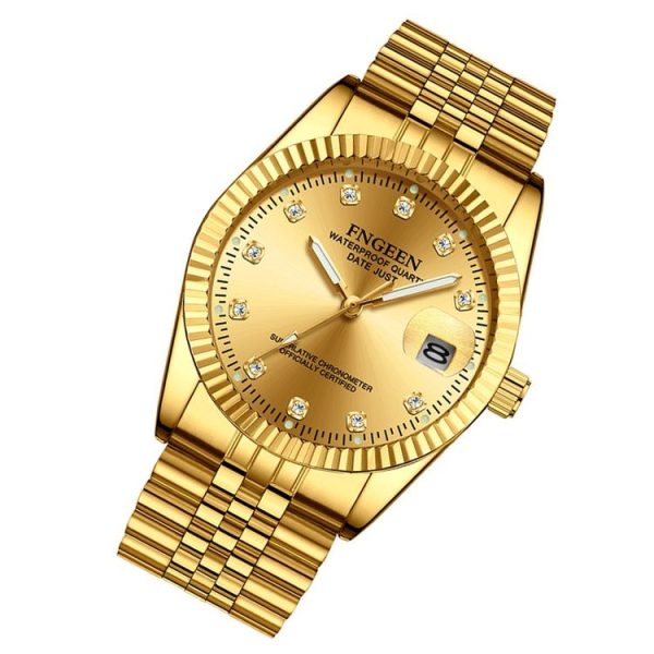 FNGEEN 7008 Men Fashion Diamond Dial Watch Couple Watch (Full Gold Gold Surface) - Image 2