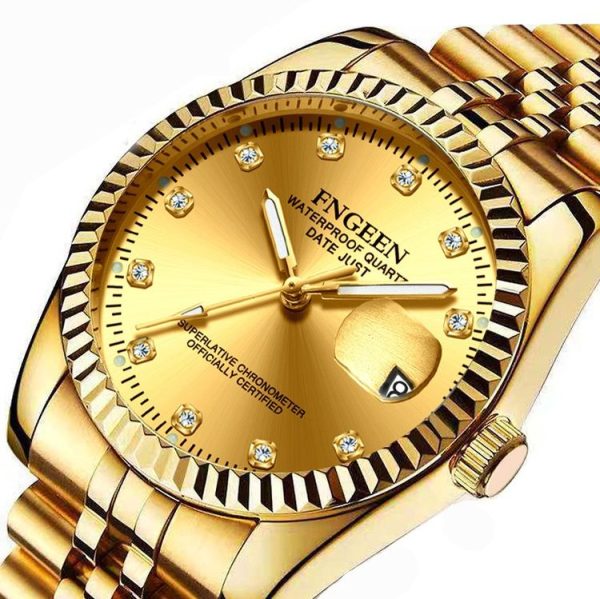 FNGEEN 7008 Men Fashion Diamond Dial Watch Couple Watch (Full Gold Gold Surface) - Image 3