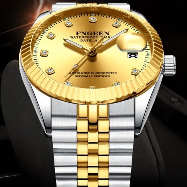 FNGEEN 7008 Men Fashion Diamond Dial Watch Couple Watch (Full Gold Gold Surface) - Image 4