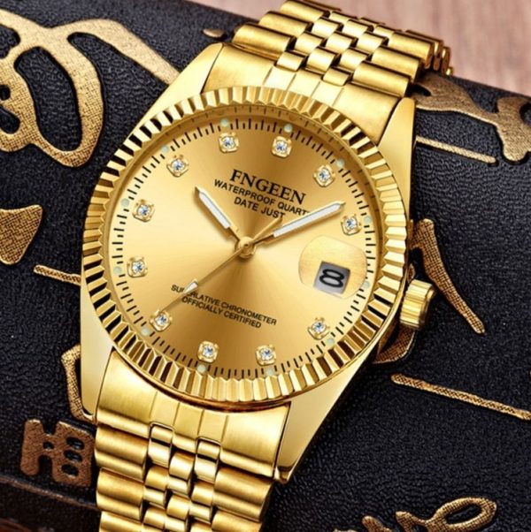 FNGEEN 7008 Men Fashion Diamond Dial Watch Couple Watch (Full Gold Gold Surface) - Image 5