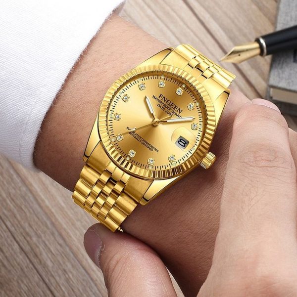 FNGEEN 7008 Men Fashion Diamond Dial Watch Couple Watch (Full Gold Gold Surface) - Image 6