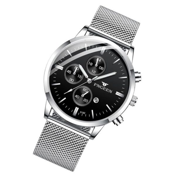 FNGEEN W5128 Men Three Eyes Subdial Luminous Quartz Watch Student Simple Watch (White Mash Black Surface White Nail) - Image 2