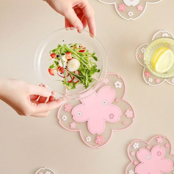 Home Cherry Blossoms Silicone Table Mat Non-Slip Mat Insulation Mat, Specification: Powder Coaster - Image 7
