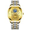 FNGEEN S999 Men Watch Calendar Dragon And Phoenix Pattern Couple Watch (Gold And Gold Surface)