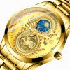 FNGEEN S999 Men Watch Calendar Dragon And Phoenix Pattern Couple Watch (Gold And Gold Surface) - Image 3