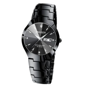 FNGEEN 5808 Men Fashion Steel Strap Quartz Watch Couple Watch (Black Steel Black Surface)
