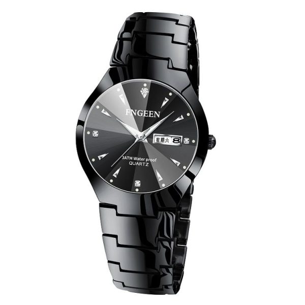 FNGEEN 5808 Men Fashion Steel Strap Quartz Watch Couple Watch (Black Steel Black Surface)