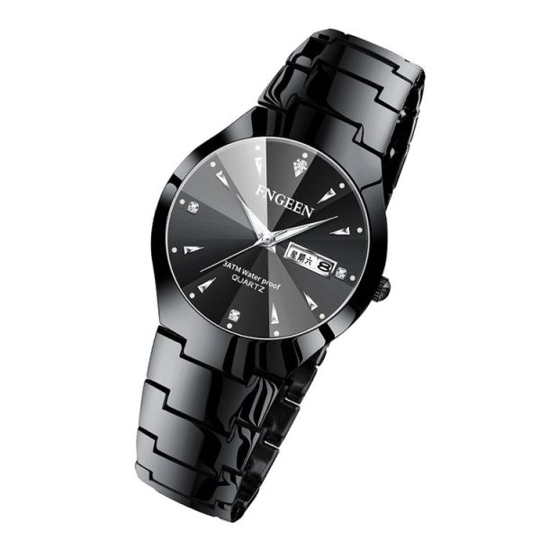 FNGEEN 5808 Men Fashion Steel Strap Quartz Watch Couple Watch (Black Steel Black Surface) - Image 2