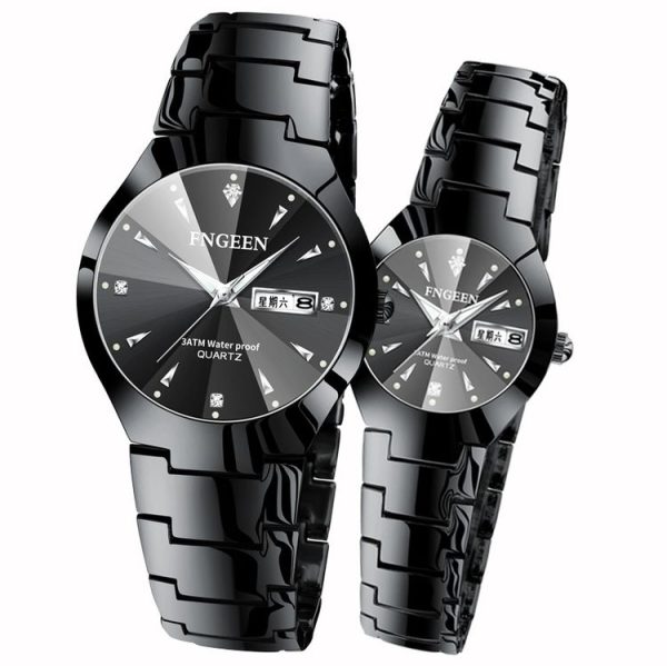 FNGEEN 5808 Men Fashion Steel Strap Quartz Watch Couple Watch (Black Steel Black Surface) - Image 4