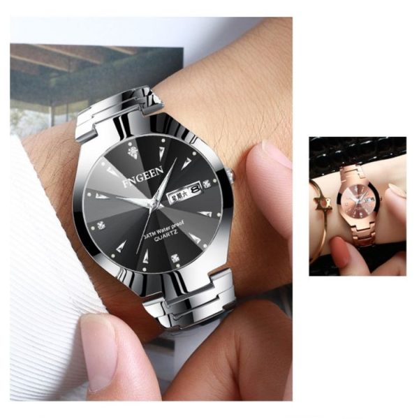 FNGEEN 5808 Men Fashion Steel Strap Quartz Watch Couple Watch (Black Steel Black Surface) - Image 6