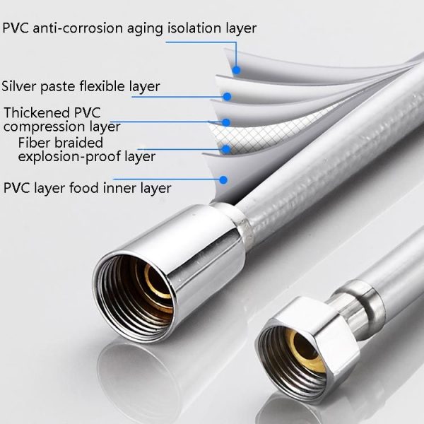 Shower Hose Water Heater Rain Shower Bathroom Stainless Steel Shower PVC Nozzle Hose, Specification: 1.5m Golden - Image 3
