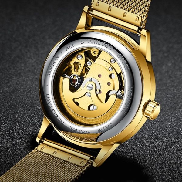FNGEEN 0020 Men And Women Automatic Mechanical Watch Double-sided Hollow Business Watch (Black Steel Belt Black Surface) - Image 4