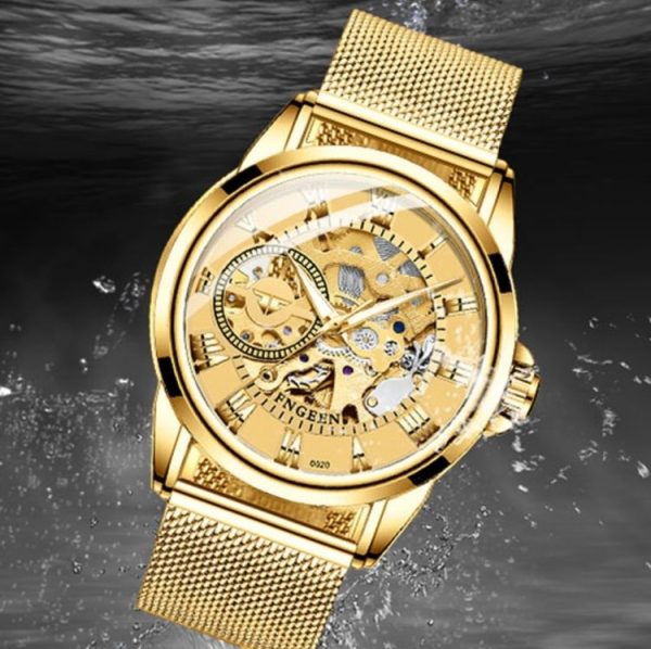 FNGEEN 0020 Men And Women Automatic Mechanical Watch Double-sided Hollow Business Watch (Black Steel Belt Black Surface) - Image 5