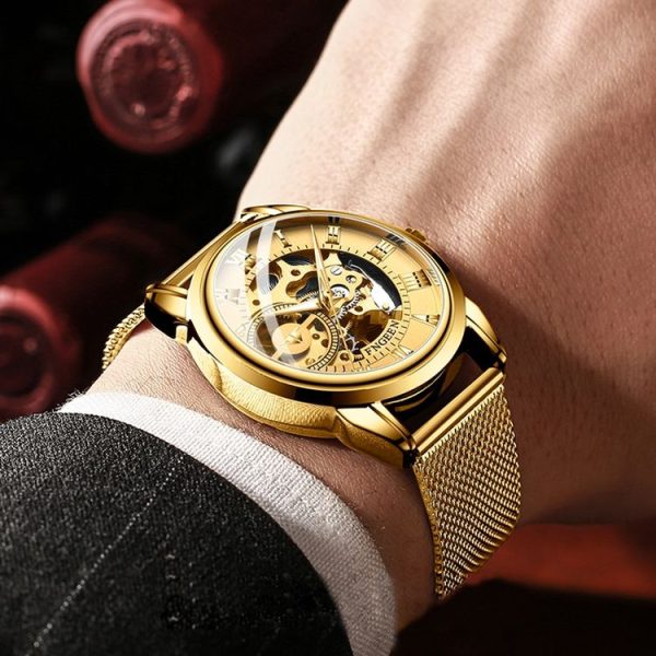 FNGEEN 0020 Men And Women Automatic Mechanical Watch Double-sided Hollow Business Watch (Black Steel Belt Black Surface) - Image 7