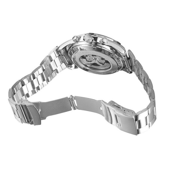FNGEEN A001 Men Fashion Steel Band Hollow Watch Automatic Mechanical Watch (Black) - Image 3