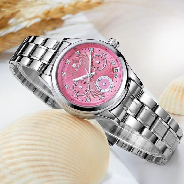 FNGEEN 3579 Ladies Fashion Hollow Automatic Mechanical Watch Calendar Watch (Leather Belt White Surface) - Image 4