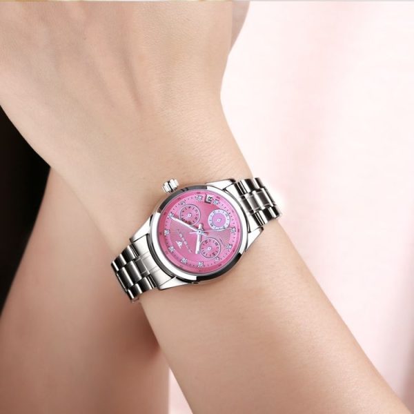 FNGEEN 3579 Ladies Fashion Hollow Automatic Mechanical Watch Calendar Watch (Leather Belt White Surface) - Image 5