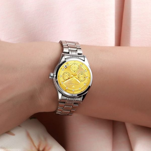 FNGEEN 3579 Ladies Fashion Hollow Automatic Mechanical Watch Calendar Watch (Leather Belt White Surface) - Image 6
