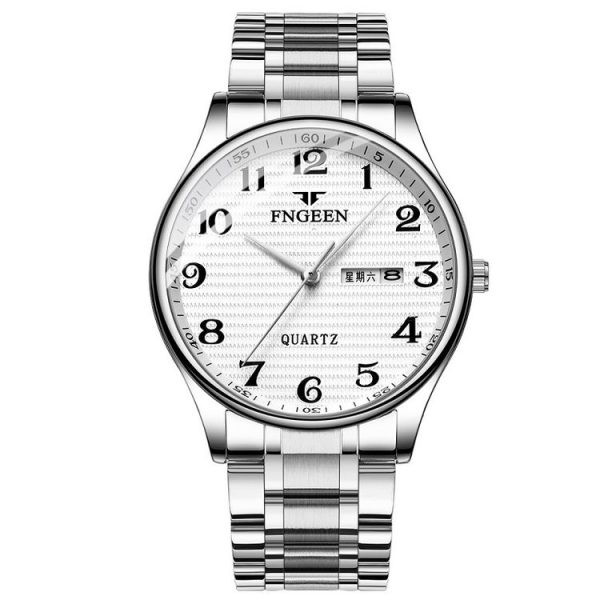 FNGEEN 7811 Middle-aged and Elderly Men Large Digital Dial Quartz Watch (White Steel White Surface)
