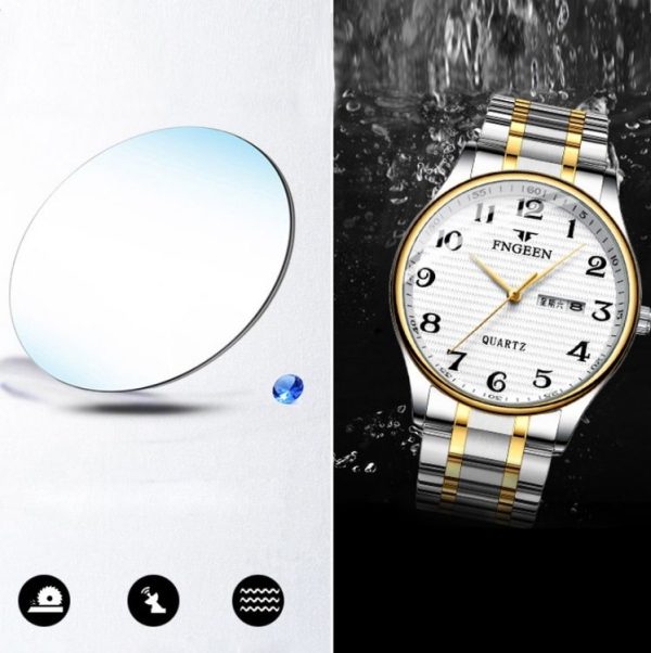 FNGEEN 7811 Middle-aged and Elderly Men Large Digital Dial Quartz Watch (White Steel White Surface) - Image 5