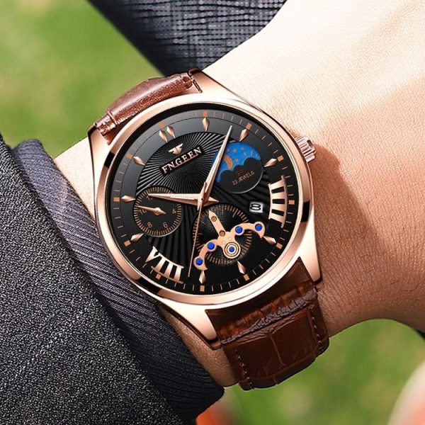 FNGEEN 5606 Men Luminous Casual Quartz Watch (White Steel White Shell Black Surface) - Image 10