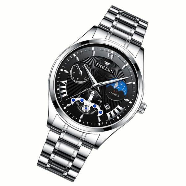 FNGEEN 5606 Men Luminous Casual Quartz Watch (White Steel White Shell Black Surface) - Image 2