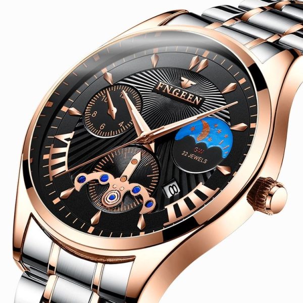 FNGEEN 5606 Men Luminous Casual Quartz Watch (White Steel White Shell Black Surface) - Image 3