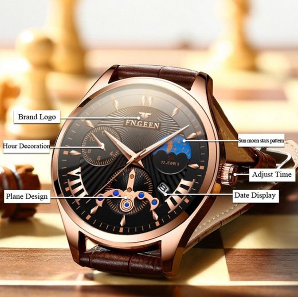 FNGEEN 5606 Men Luminous Casual Quartz Watch (White Steel White Shell Black Surface) - Image 5