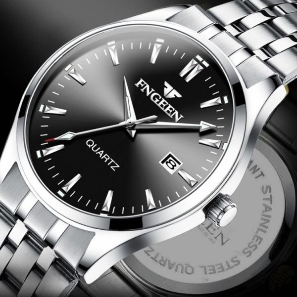 FNGEEN 2111 Men Simple Luminous Calendar Quartz Watch (Black Leather White Shell Black Surface) - Image 4