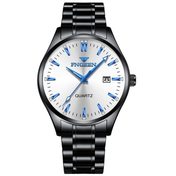 FNGEEN 2111 Men Simple Luminous Calendar Quartz Watch (Black Steel White Surface)
