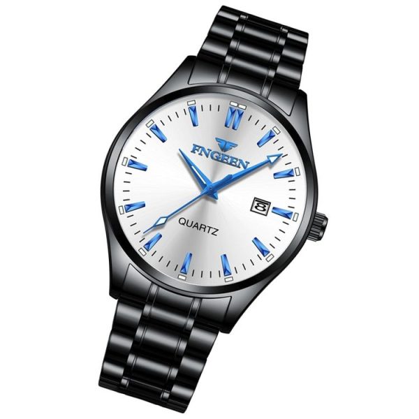 FNGEEN 2111 Men Simple Luminous Calendar Quartz Watch (Black Steel White Surface) - Image 2