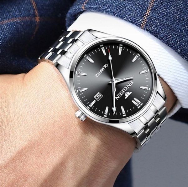 FNGEEN 2111 Men Simple Luminous Calendar Quartz Watch (Black Steel White Surface) - Image 3