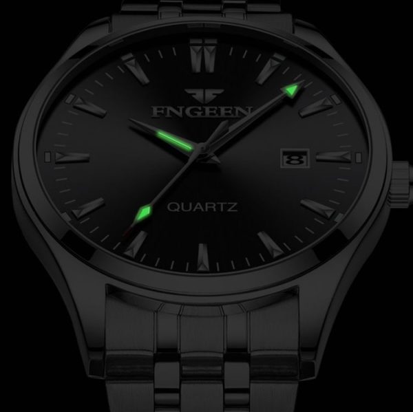 FNGEEN 2111 Men Simple Luminous Calendar Quartz Watch (Black Steel White Surface) - Image 5