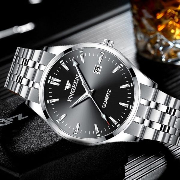 FNGEEN 2111 Men Simple Luminous Calendar Quartz Watch (Black Steel White Surface) - Image 6