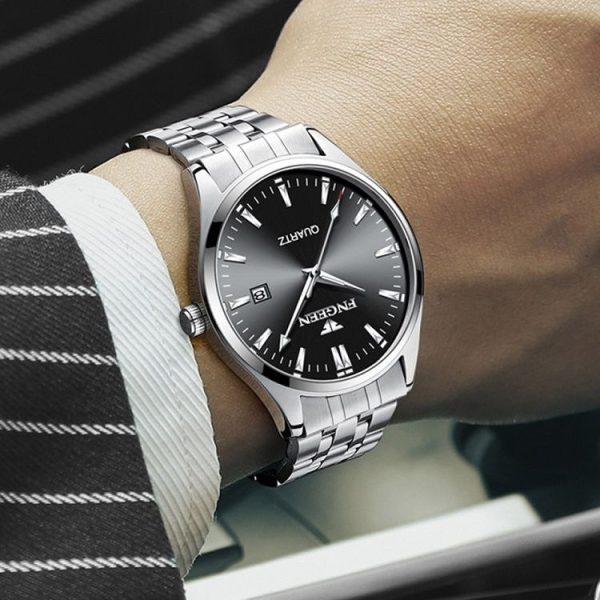 FNGEEN 2111 Men Simple Luminous Calendar Quartz Watch (Black Steel White Surface) - Image 7