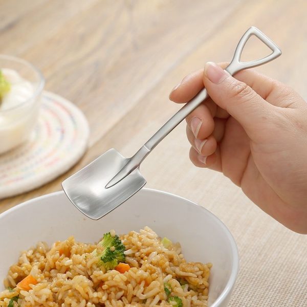 410 Stainless Steel Shovel Spoon Retro Cute Square Head Spoon - Image 3