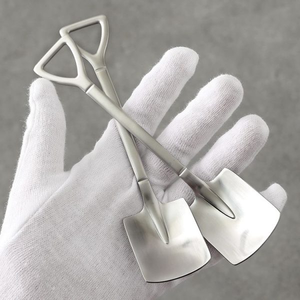 410 Stainless Steel Shovel Spoon Retro Cute Square Head Spoon - Image 5
