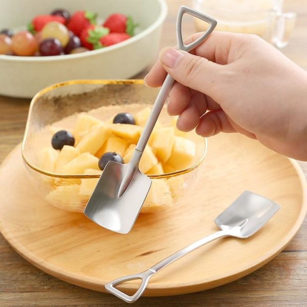 410 Stainless Steel Shovel Spoon Retro Cute Square Head Spoon - Image 7