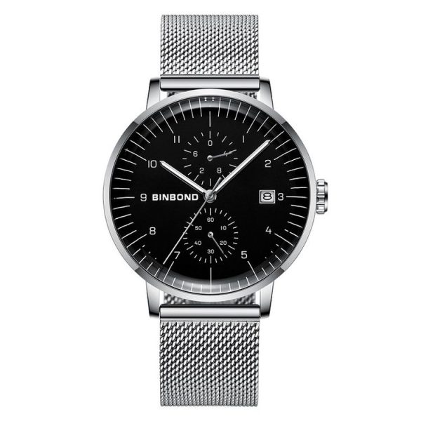 BINBOND B5029 Men 3D Curved Screen Stylish Multifunctional Quartz Watch (White Mash White Shell Black Surface)