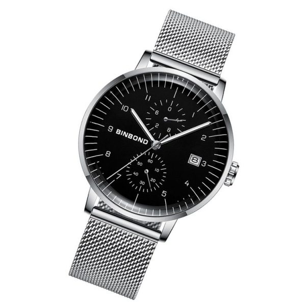 BINBOND B5029 Men 3D Curved Screen Stylish Multifunctional Quartz Watch (White Mash White Shell Black Surface) - Image 2