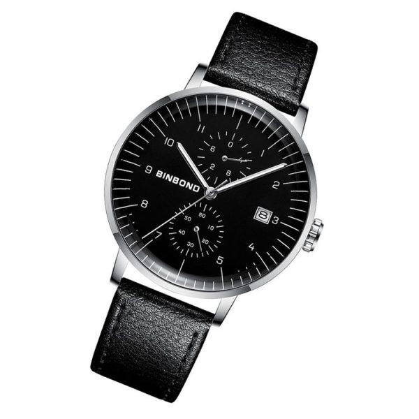 BINBOND B5029 Men 3D Curved Screen Stylish Multifunctional Quartz Watch (Leather Belt White Shell Black Surface) - Image 2