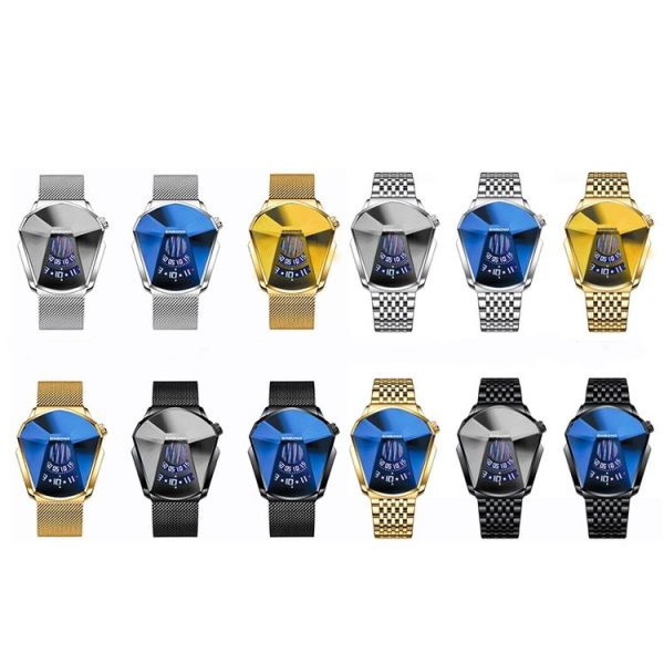 BINBOND 01 Men Locomotive Concept Diamond Dial Quartz Watch (White Steel Blue Surface) - Image 2