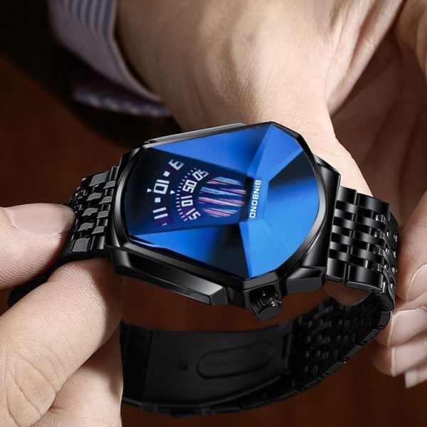 BINBOND 01 Men Locomotive Concept Diamond Dial Quartz Watch (White Steel Blue Surface) - Image 4