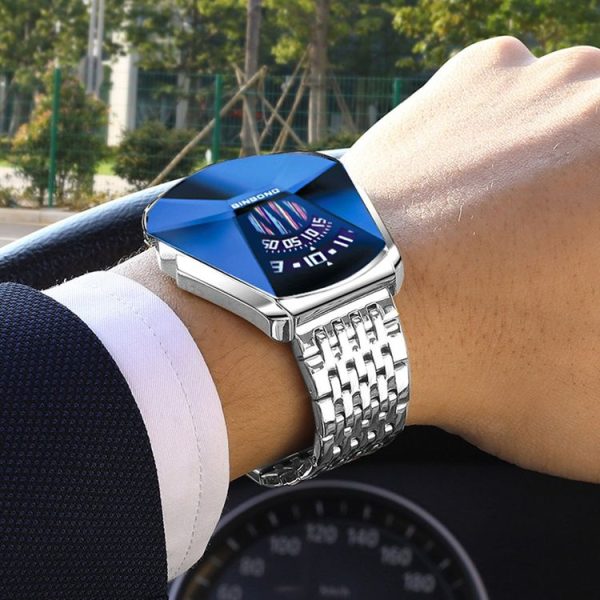 BINBOND 01 Men Locomotive Concept Diamond Dial Quartz Watch (White Steel Blue Surface) - Image 5